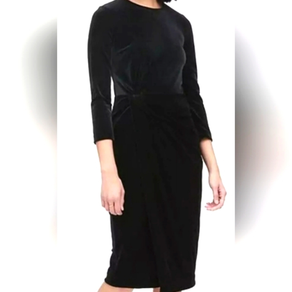 Banana Republic black midi stretch velvet dress size 6